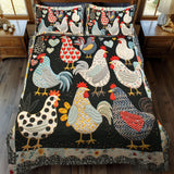 Set di Biancheria da Letto Trapuntata 3 Pezzi Galline del Cuore