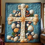Croce di Conchiglie Celeste Coperta Trapuntata