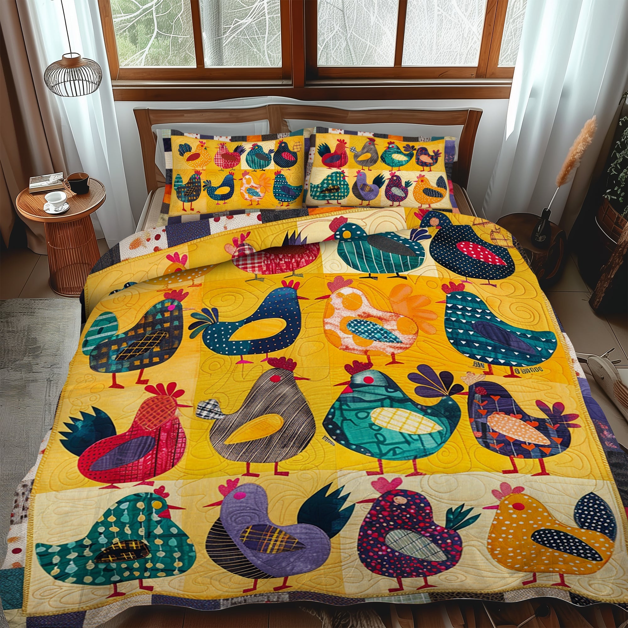 Set di Biancheria da Letto Trapuntata 3 Pezzi Collezione delle Galline