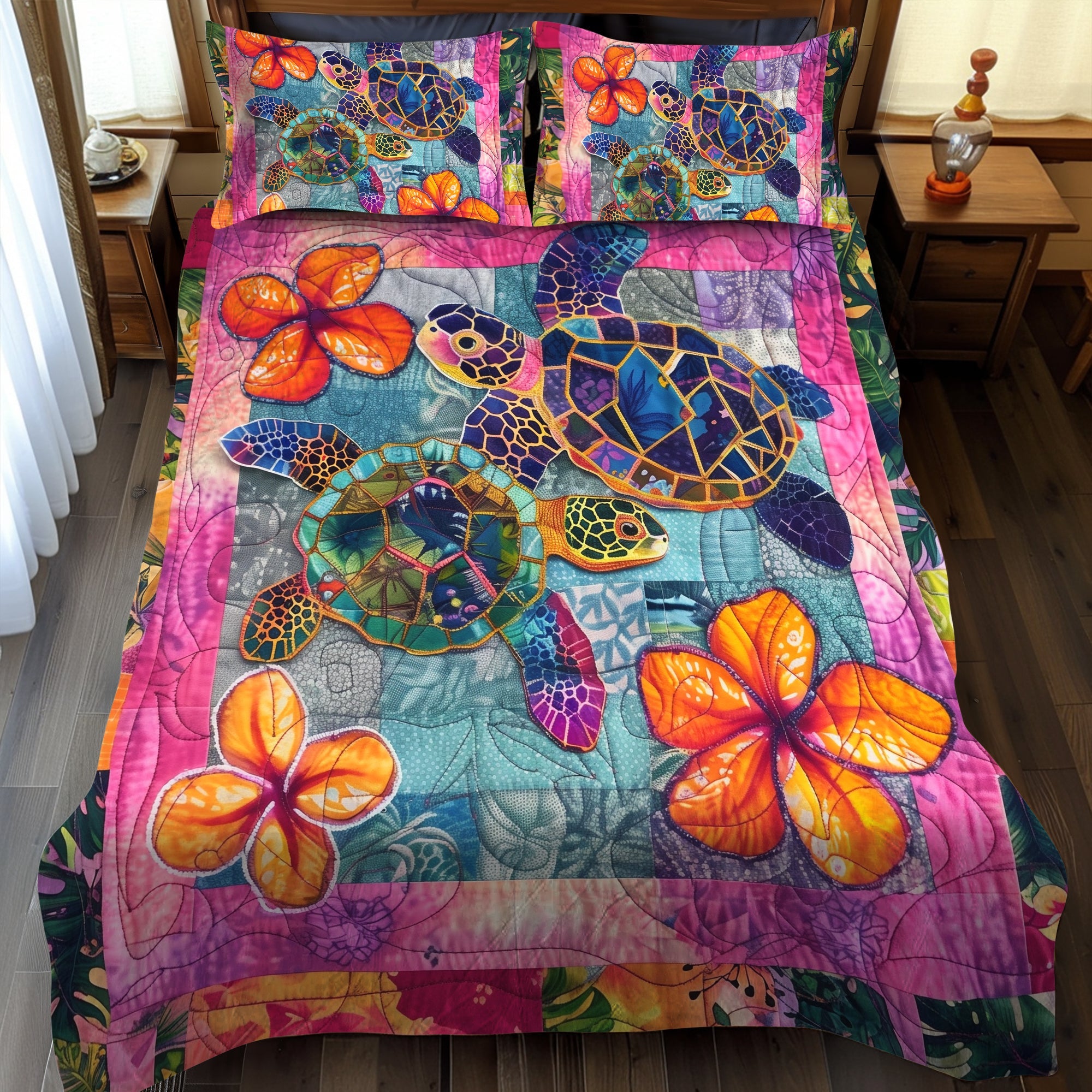 Set di Biancheria da Letto Trapuntata 3 Pezzi Rifugio dell'Ibisco