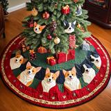 Corgi Allegri e Agrifoglio Copri Base per Albero di Natale Trapuntato