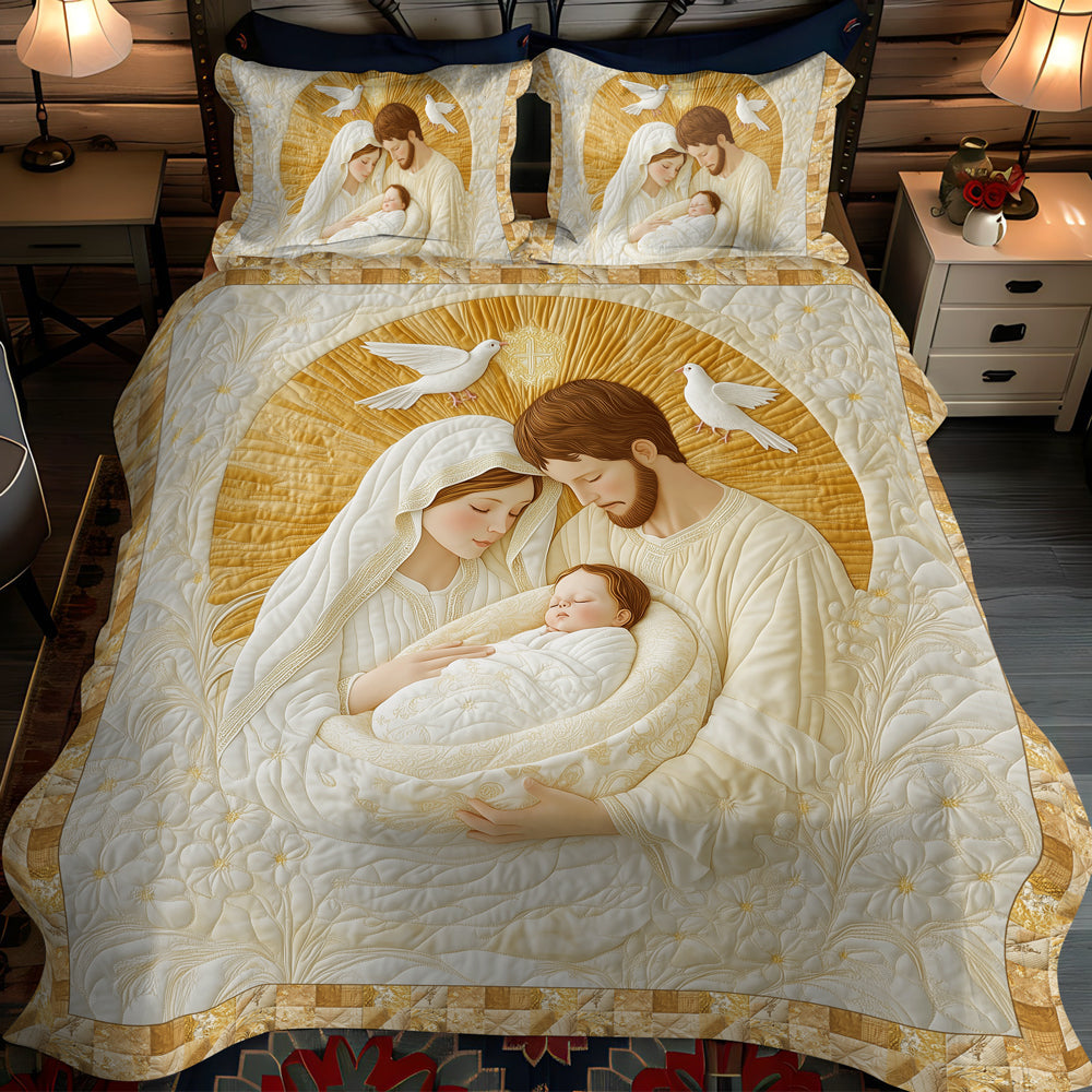 Set di Biancheria da Letto Trapuntata 3 Pezzi Famiglia Santa