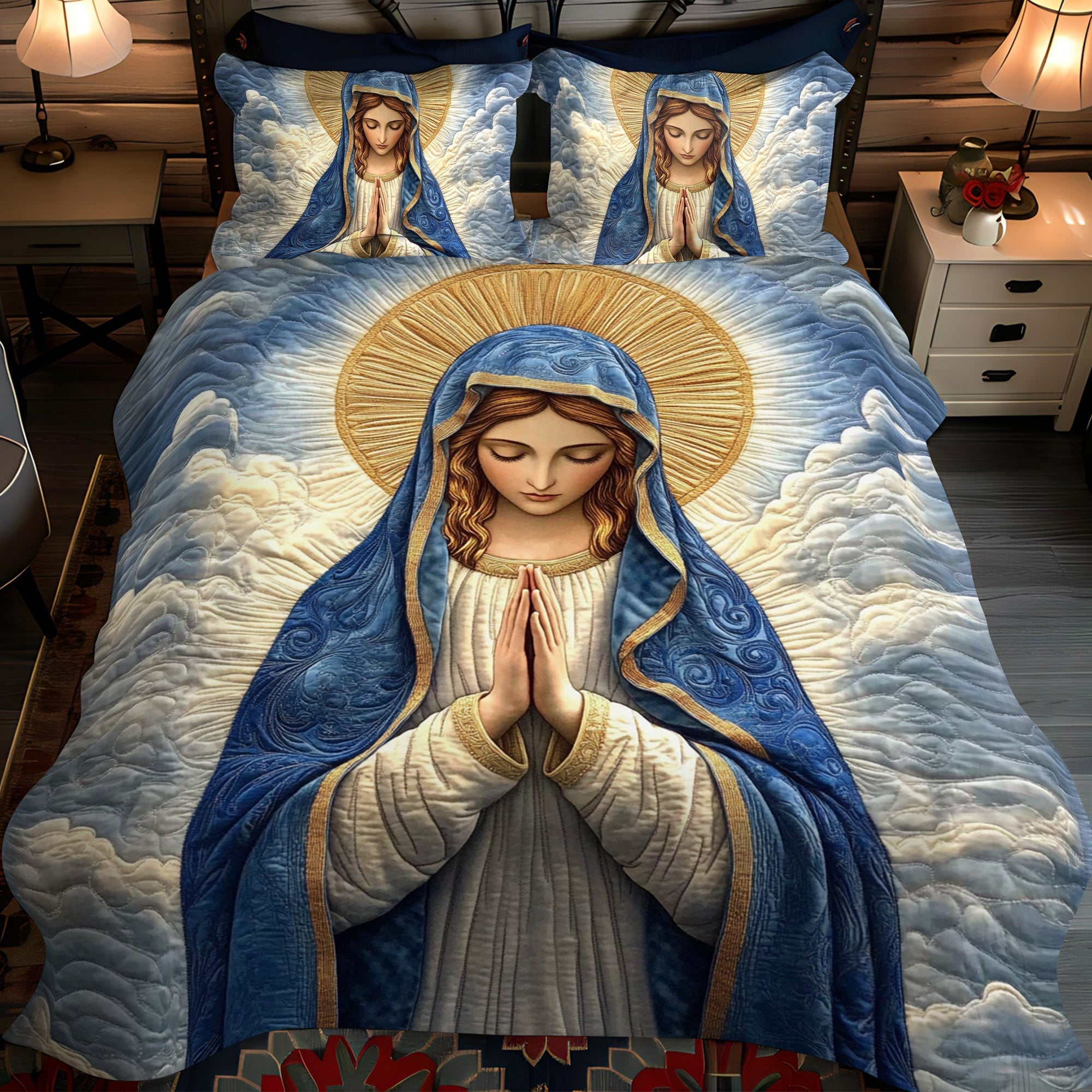Set di Biancheria da Letto Trapuntata 3 Pezzi Luce Santa