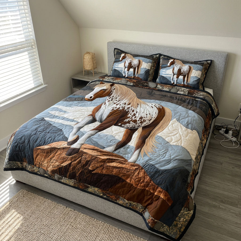 Set di Biancheria da Letto Trapuntata 3 Pezzi Cavallo e Girasoli