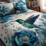 Set di Biancheria da Letto Trapuntata 3 Pezzi Colibrì Fioritura