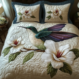 Set di Biancheria da Letto Trapuntata 3 Pezzi Colibrì Fioritura