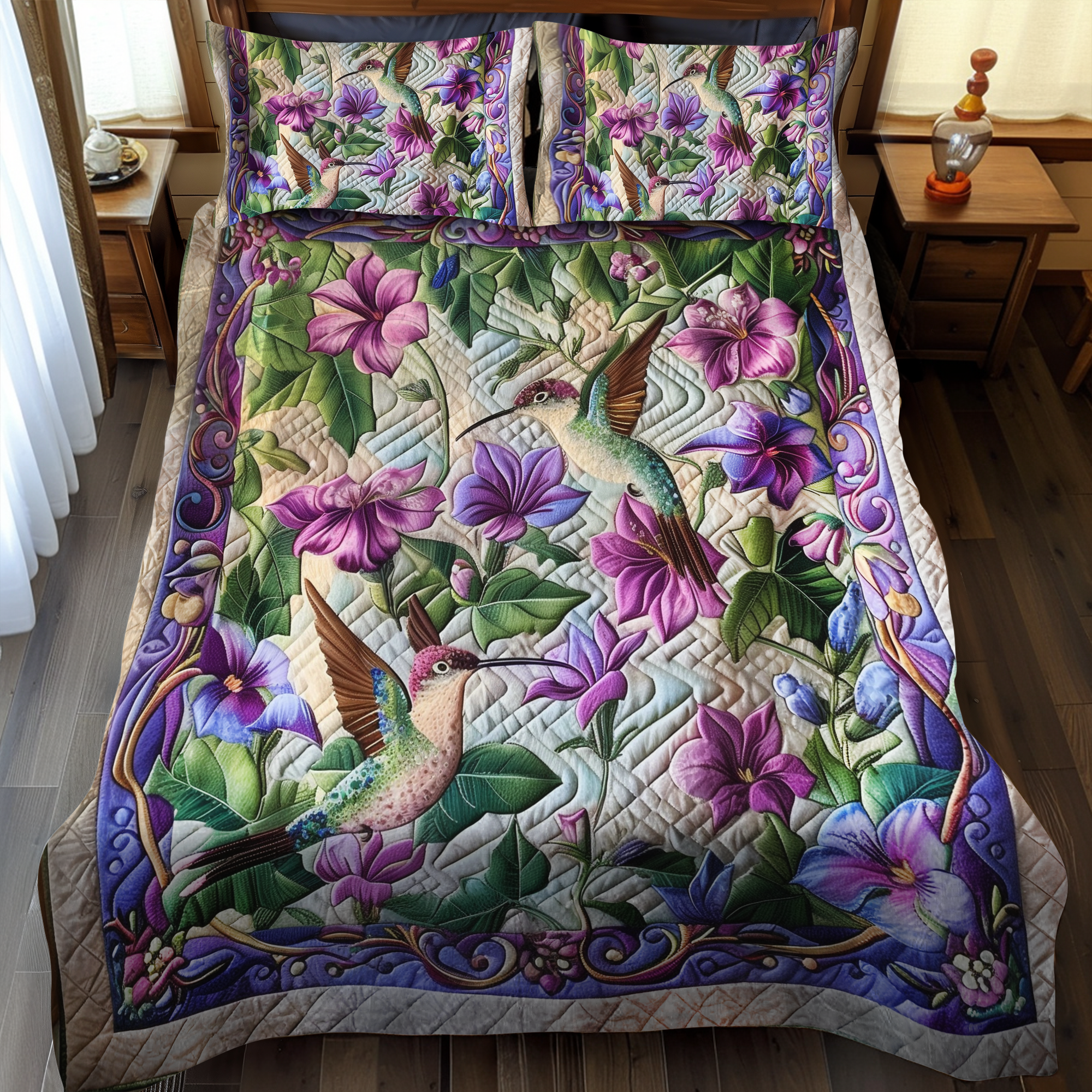 Set di Biancheria da Letto Trapuntata 3 Pezzi Paradiso del Colibrì