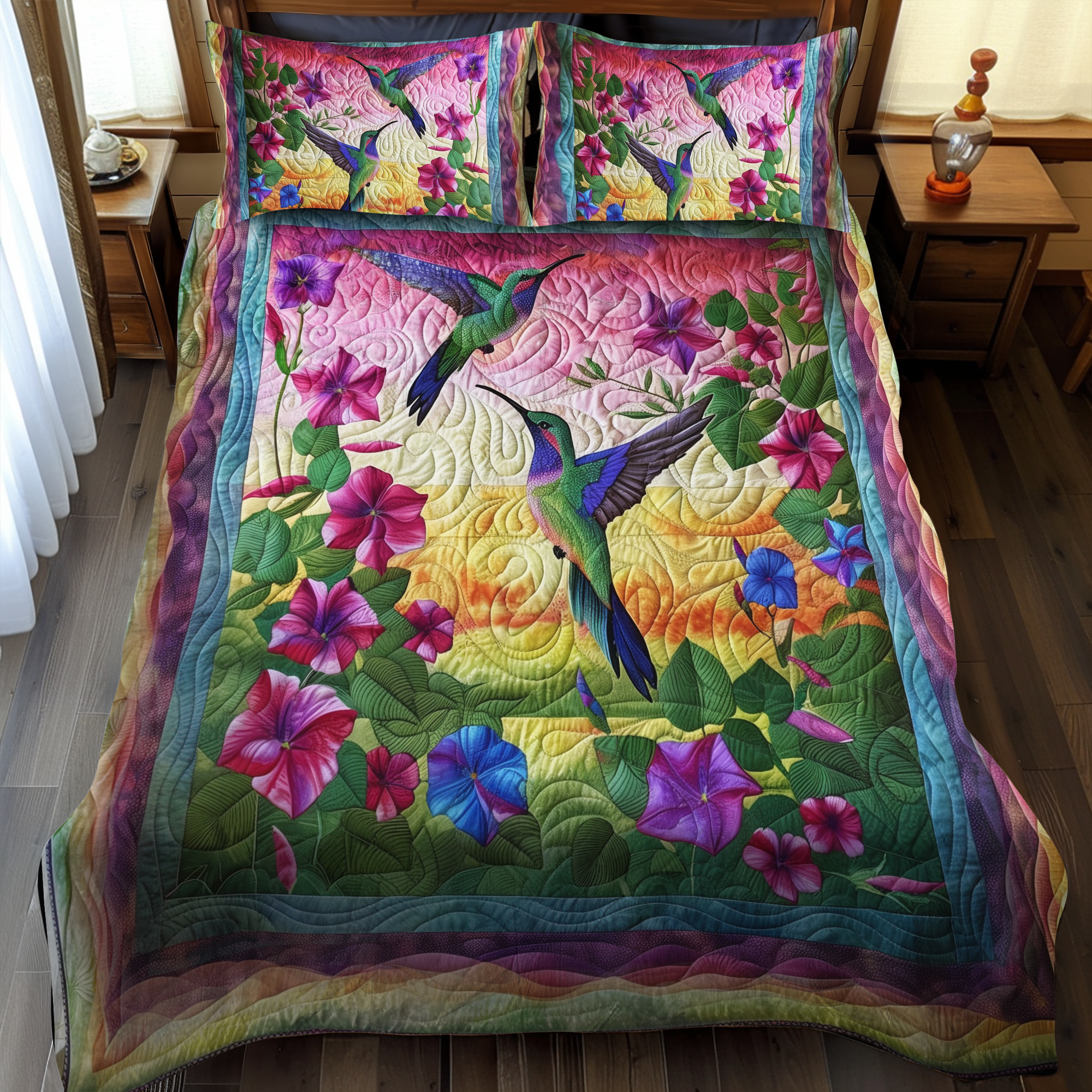 Set di Biancheria da Letto Trapuntata 3 Pezzi Tramonto del Colibrì di With