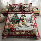Set di Biancheria da Letto Trapuntata 3 Pezzi Spirito del Husky del Natale