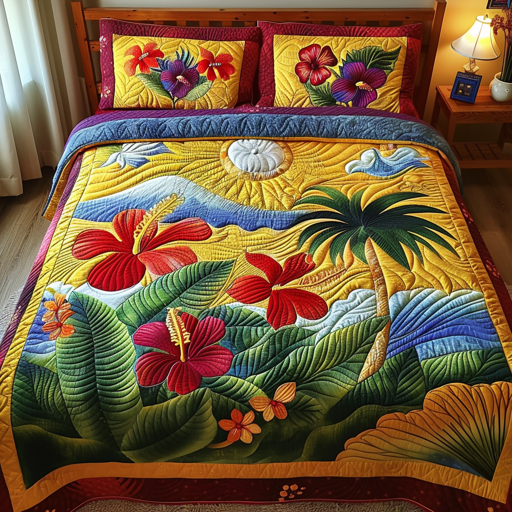 Set di Biancheria da Letto Trapuntata 3 Pezzi Ibisco