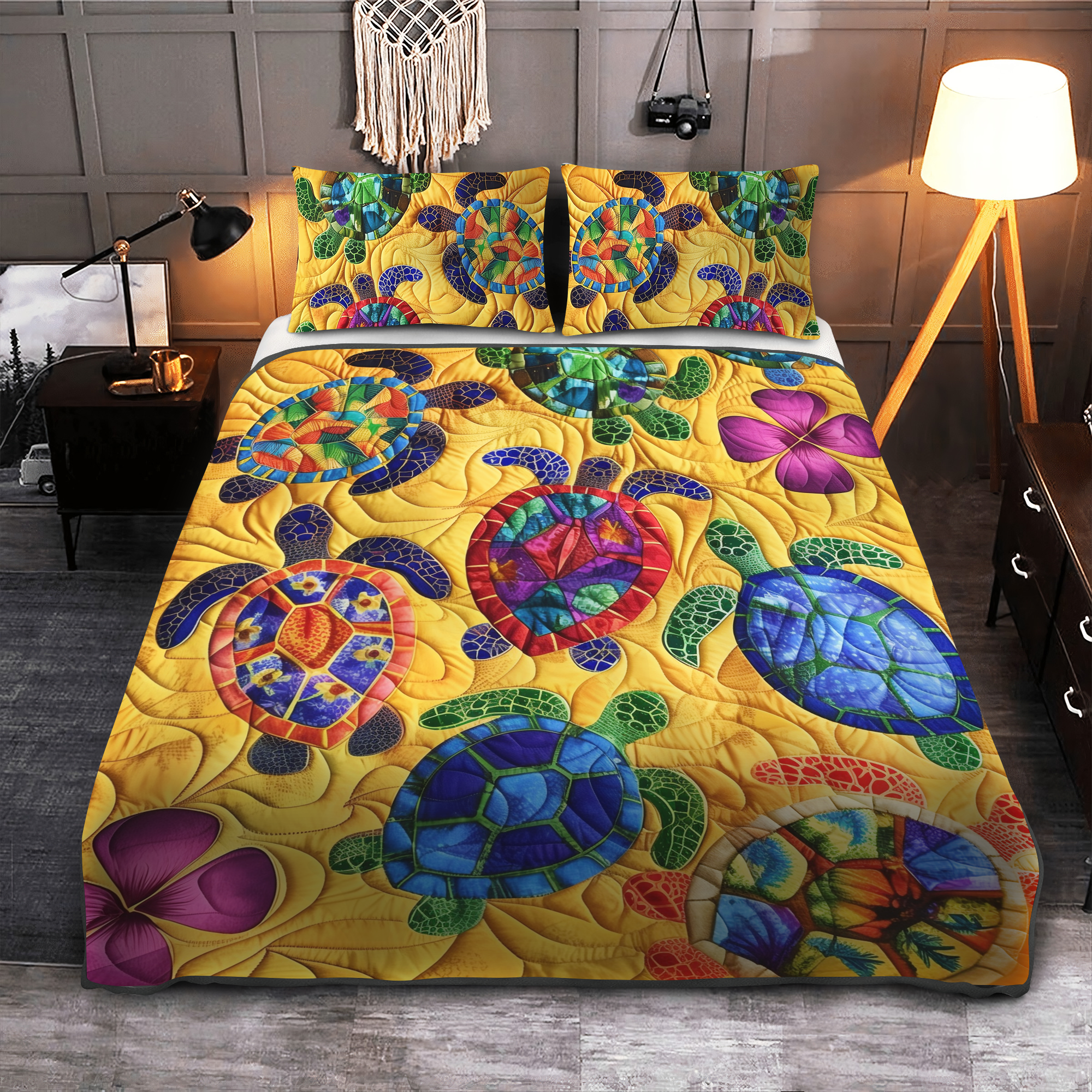 Set di Biancheria da Letto Trapuntata 3 Pezzi Sogno dell'Isola della Tartaruga