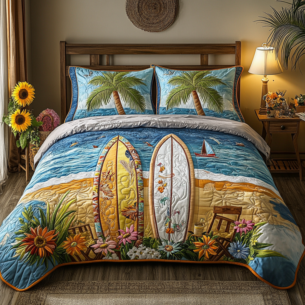 Set di Biancheria da Letto Trapuntata 3 Pezzi Oceano