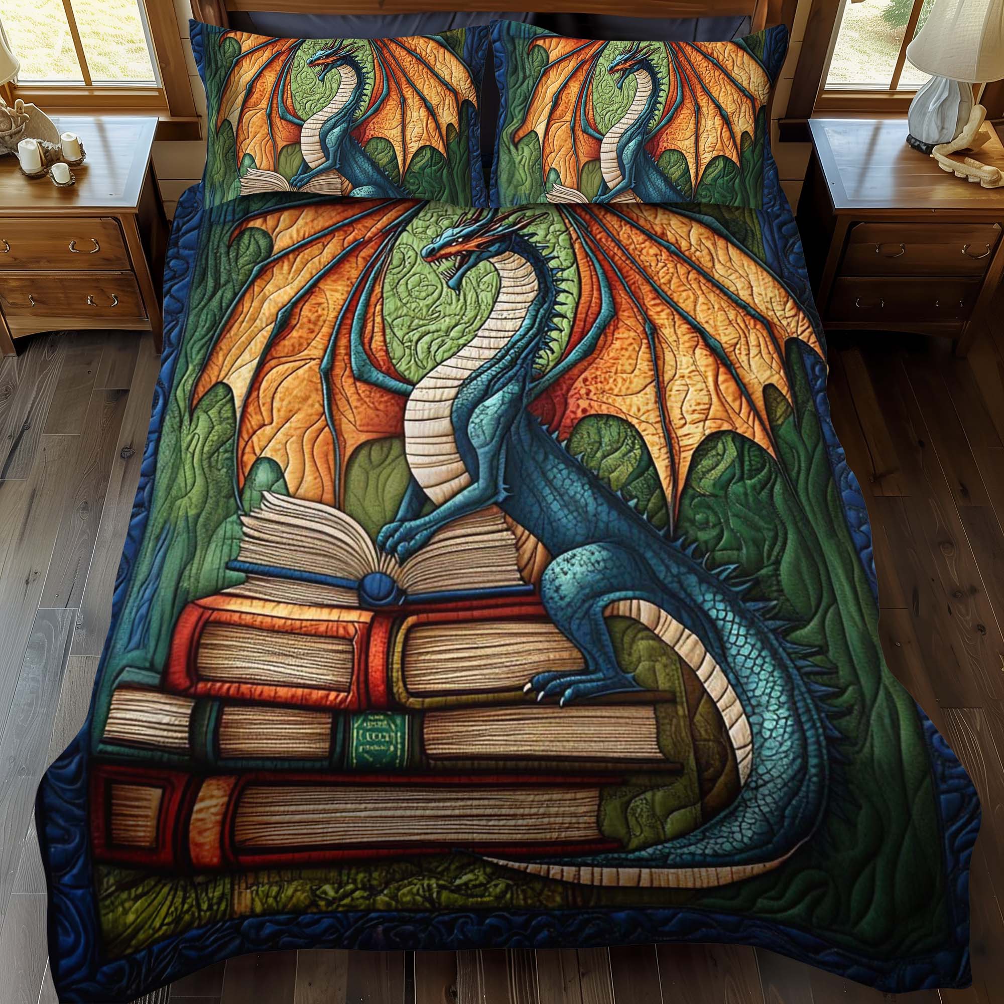 Set di Biancheria da Letto Trapuntata 3 Pezzi Serpente di Jade