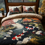Set di Biancheria da Letto Trapuntata 3 Pezzi Fascino Giapponese della Carpa Koi