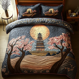 Set di Biancheria da Letto Trapuntata 3 Pezzi Chiaro di Luna Giapponese della Pagoda
