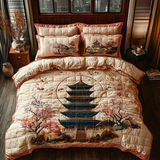 Set di Biancheria da Letto Trapuntata 3 Pezzi Fiore Giapponese Lunare della Pagoda della Ciliegia