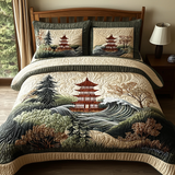 Set di Biancheria da Letto Trapuntata 3 Pezzi Arte Giapponese Vintage della Pagoda
