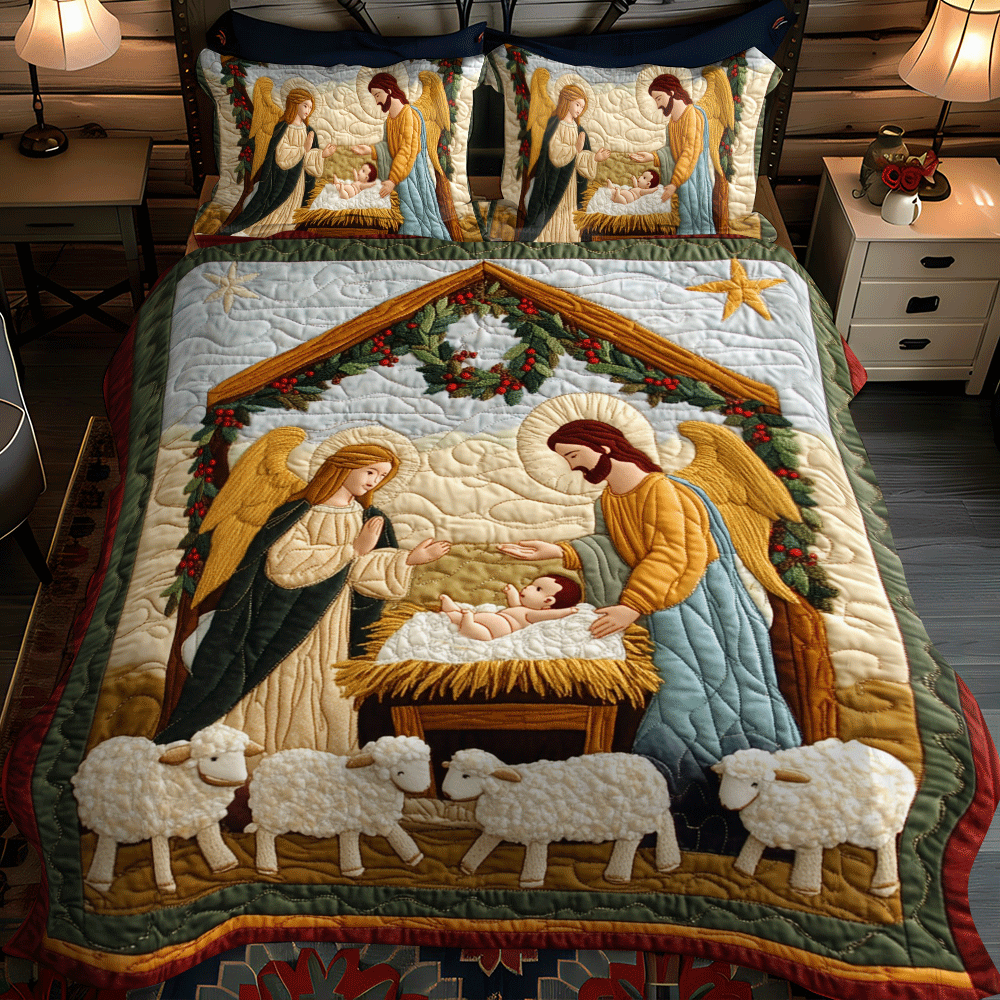 Set di Biancheria da Letto Trapuntata 3 Pezzi Natale del Gesù