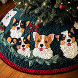 Auguri Gioviali del Corgi Copri Base per Albero di Natale Trapuntato