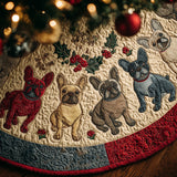 Frenchie Gioviale di Babbo Natale Copri Base per Albero di Natale Trapuntato