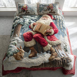 Set di Biancheria da Letto Trapuntata 3 Pezzi Babbo Natale Gioviale Rosso
