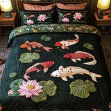 Set di Biancheria da Letto Trapuntata 3 Pezzi Fiore della Carpa Koi