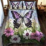 Set di Biancheria da Letto Trapuntata 3 Pezzi Farfalla della Lavanda delle Ali