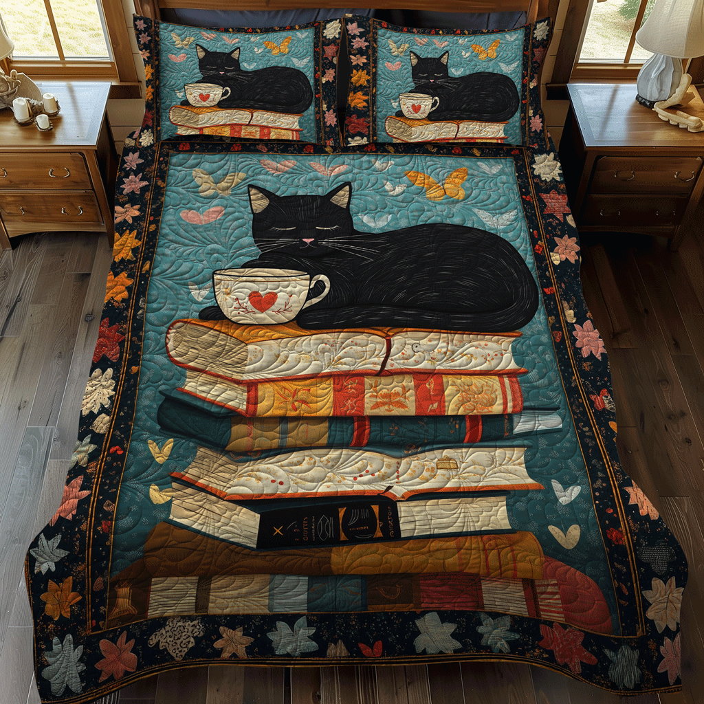 Set di Biancheria da Letto Trapuntata 3 Pezzi Felino Letterario