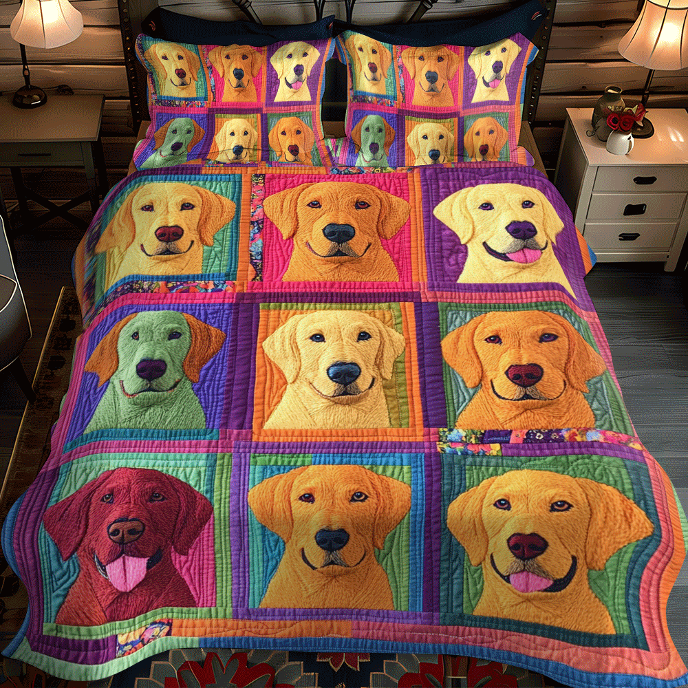 Set di Biancheria da Letto Trapuntata 3 Pezzi Labrador Amorevole Floreale