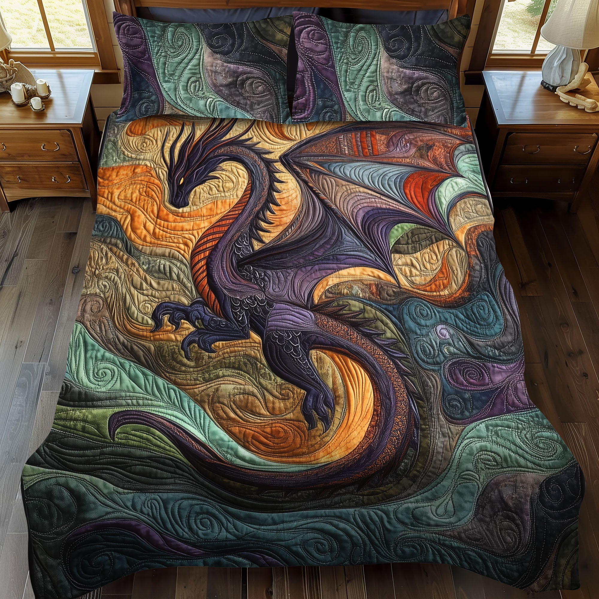 Set di Biancheria da Letto Trapuntata 3 Pezzi Serpente Lunare