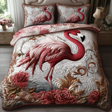 Set di Biancheria da Letto Trapuntata 3 Pezzi Fenicottero Maestoso