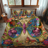 Set di Biancheria da Letto Trapuntata 3 Pezzi Farfalle del Mandala