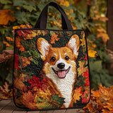Corgi tra le Foglie d'Acero Borsa Tote Trapuntata