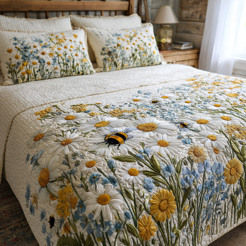 Set di Biancheria da Letto Trapuntata 3 Pezzi Margherita