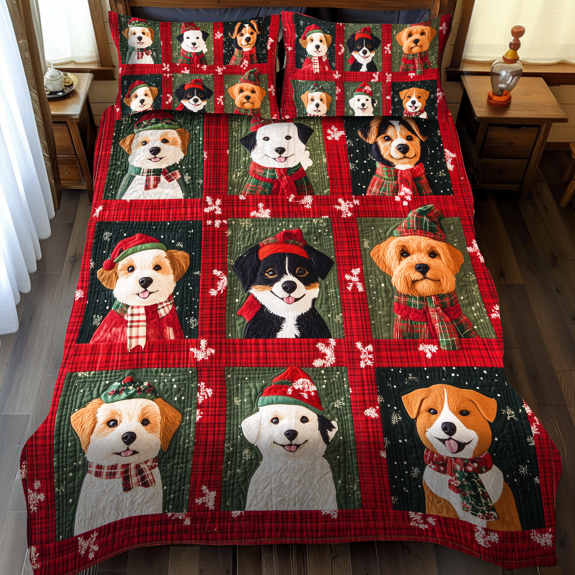 Set di Biancheria da Letto Trapuntata 3 Pezzi Natale Allegro del Cucciolo