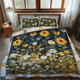 Set di Biancheria da Letto Trapuntata 3 Pezzi Girasoli della Mezzanotte