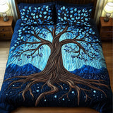 Set di Biancheria da Letto Trapuntata 3 Pezzi Albero Blu della Mezzanotte