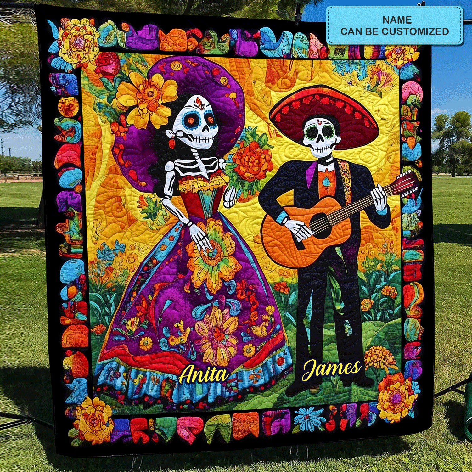 Dia De Los Muertos Coperta Trapuntata Personalizzata