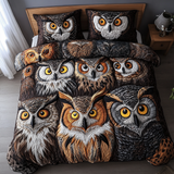 Set di Biancheria da Letto Trapuntata 3 Pezzi Gufo Lunare