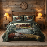 Mountain Log Cabin 3-Piece Quilted Bedding Set NCU0DK3579