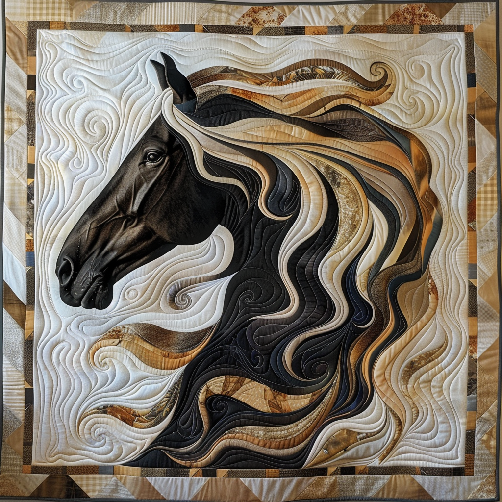Cavallo Nero Mistico Coperta Trapuntata