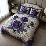 Mystic Violet Rose 3-Piece Quilted Bedding Set NCU0DV3634