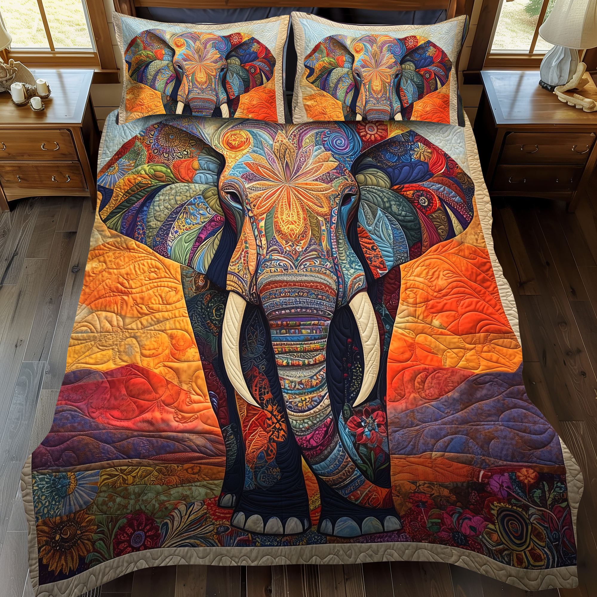 Set di Biancheria da Letto Trapuntata 3 Pezzi Elefante Mistico