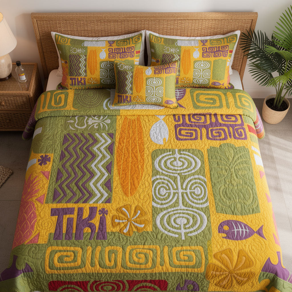 Set di Biancheria da Letto Trapuntata 3 Pezzi Rifugio Mistico del Tiki