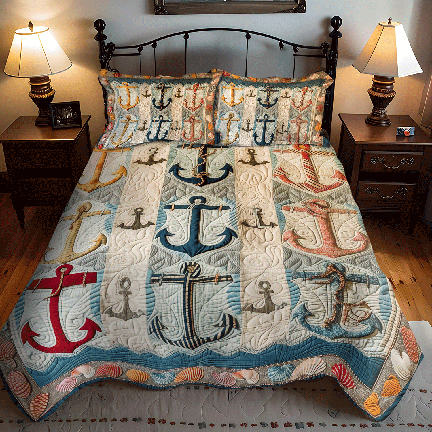 Set di Biancheria da Letto Trapuntata 3 Pezzi Ancore Marinare