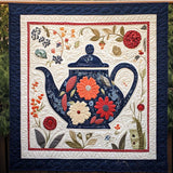 Teiera con Fiori Blu Navy Quilt Artistico da Parete