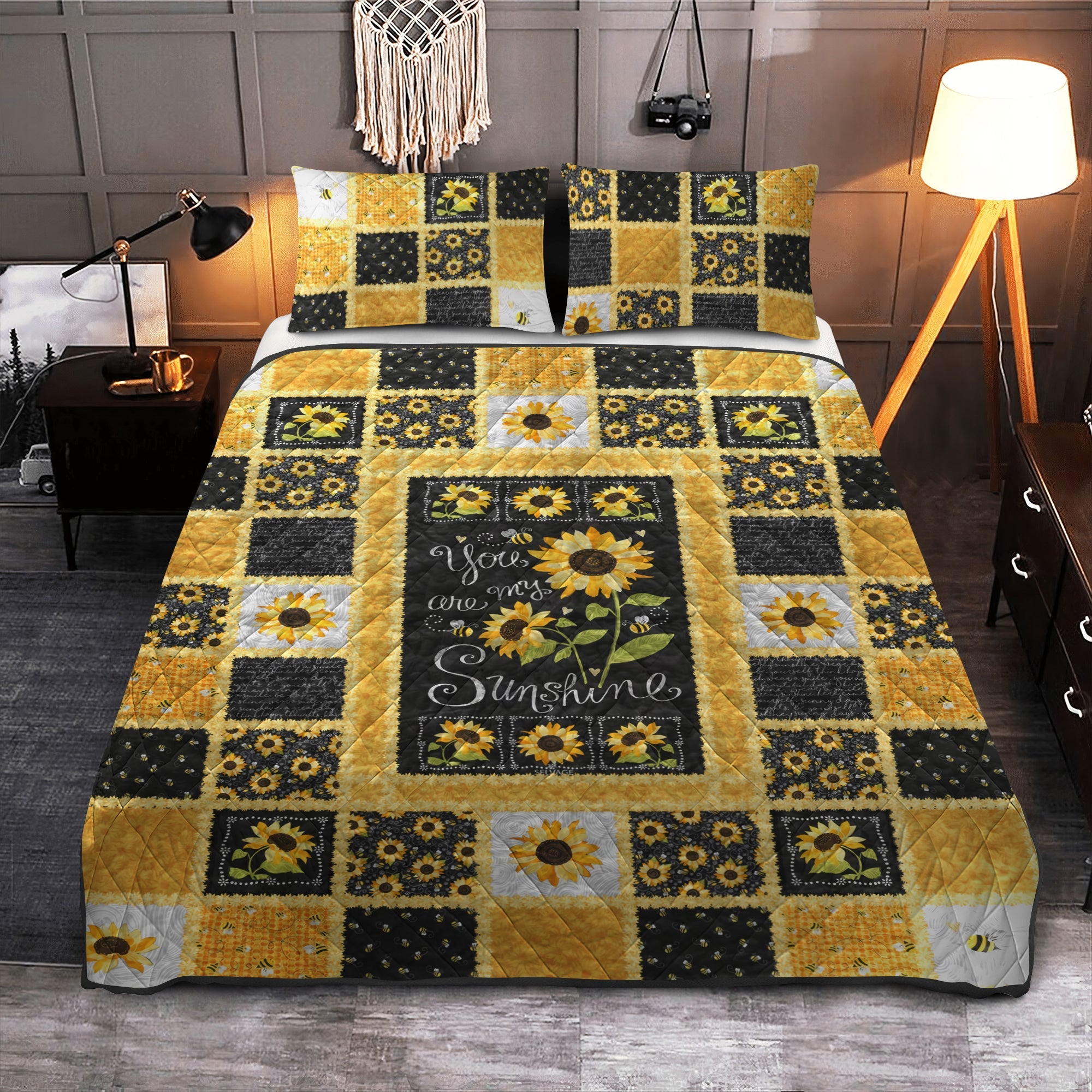 Set di Biancheria da Letto Trapuntata 3 Pezzi Sole del Girasole
