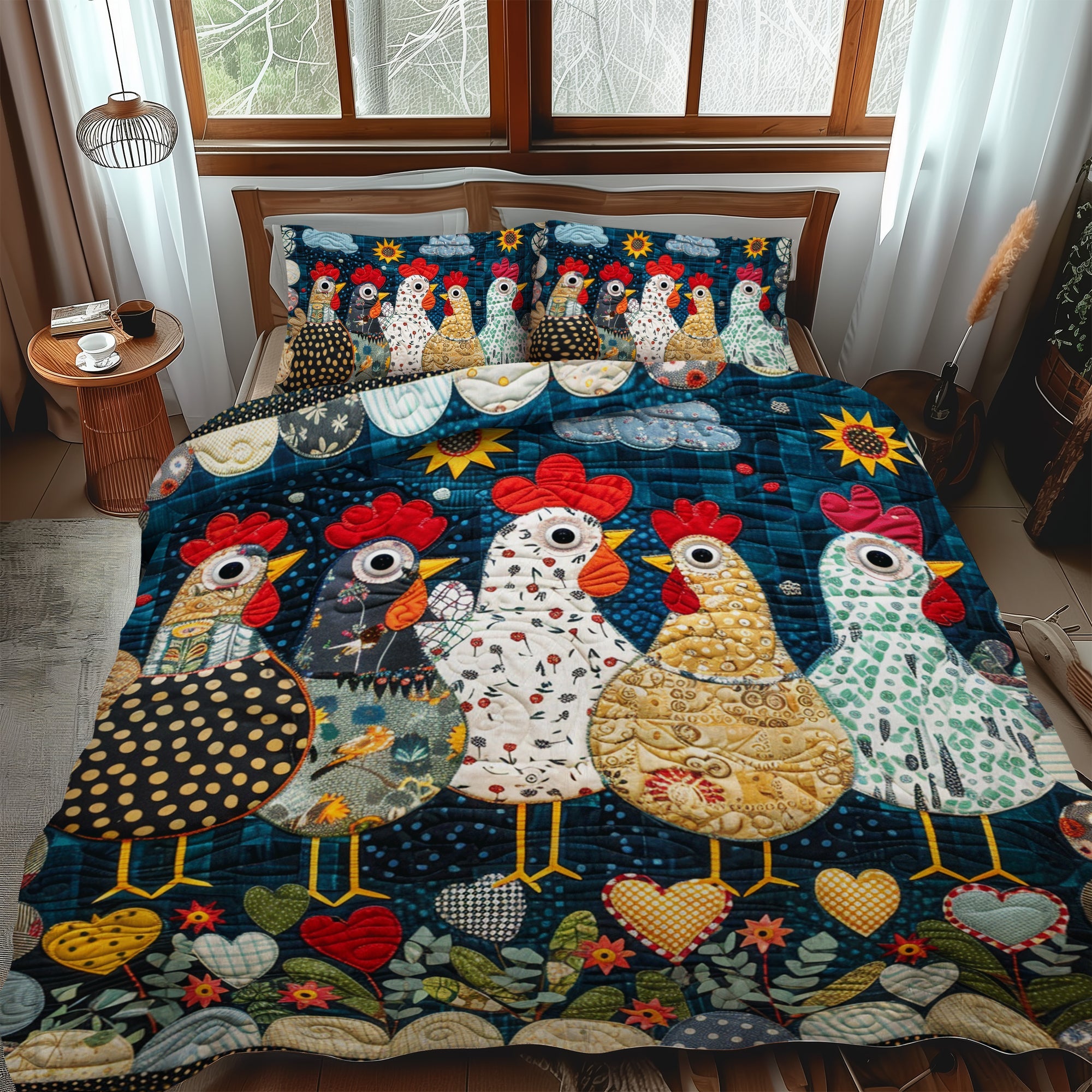 Set di Biancheria da Letto Trapuntata 3 Pezzi Galline di Nighttime