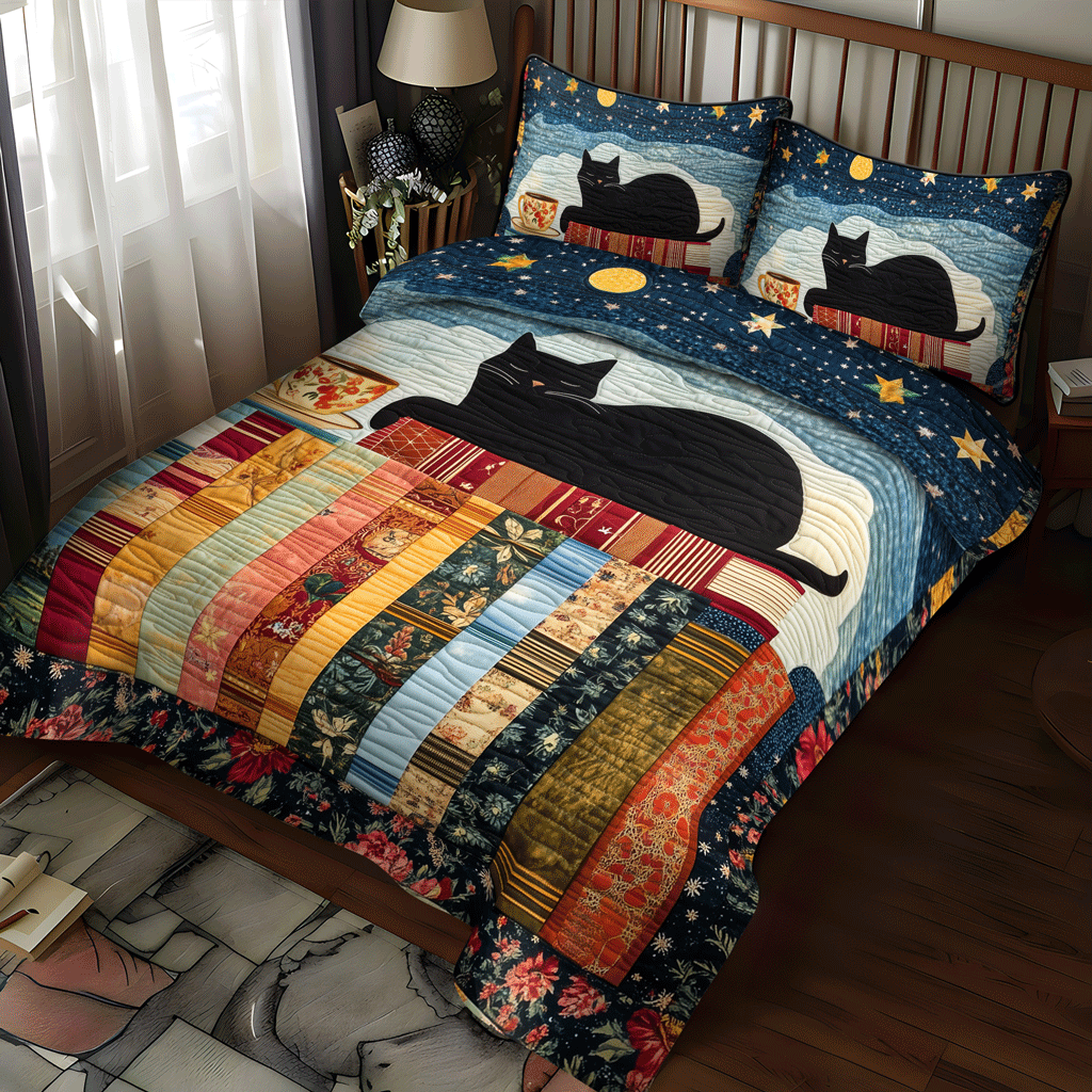 Set di Biancheria da Letto Trapuntata 3 Pezzi Gatto di Nighttime