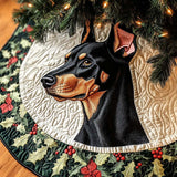 Nobile Doberman in Vedetta Copri Base per Albero di Natale Trapuntato